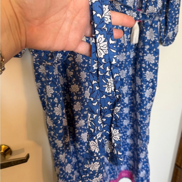 NWOT J. Crew Blue & White Print Midi with Pink Embroidery in XS & Matching Belt - Picture 9 of 12